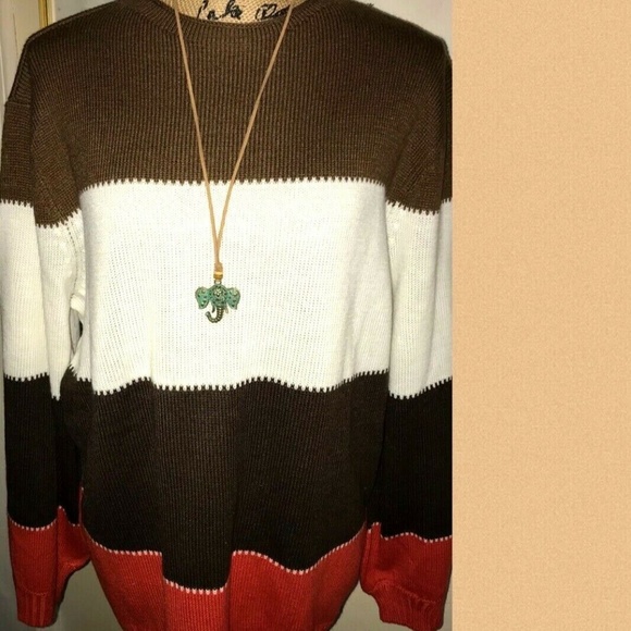 MISS LOOK BOLD COLORBLOCK SWEATER~FALL COLORS~XL - Picture 5 of 5